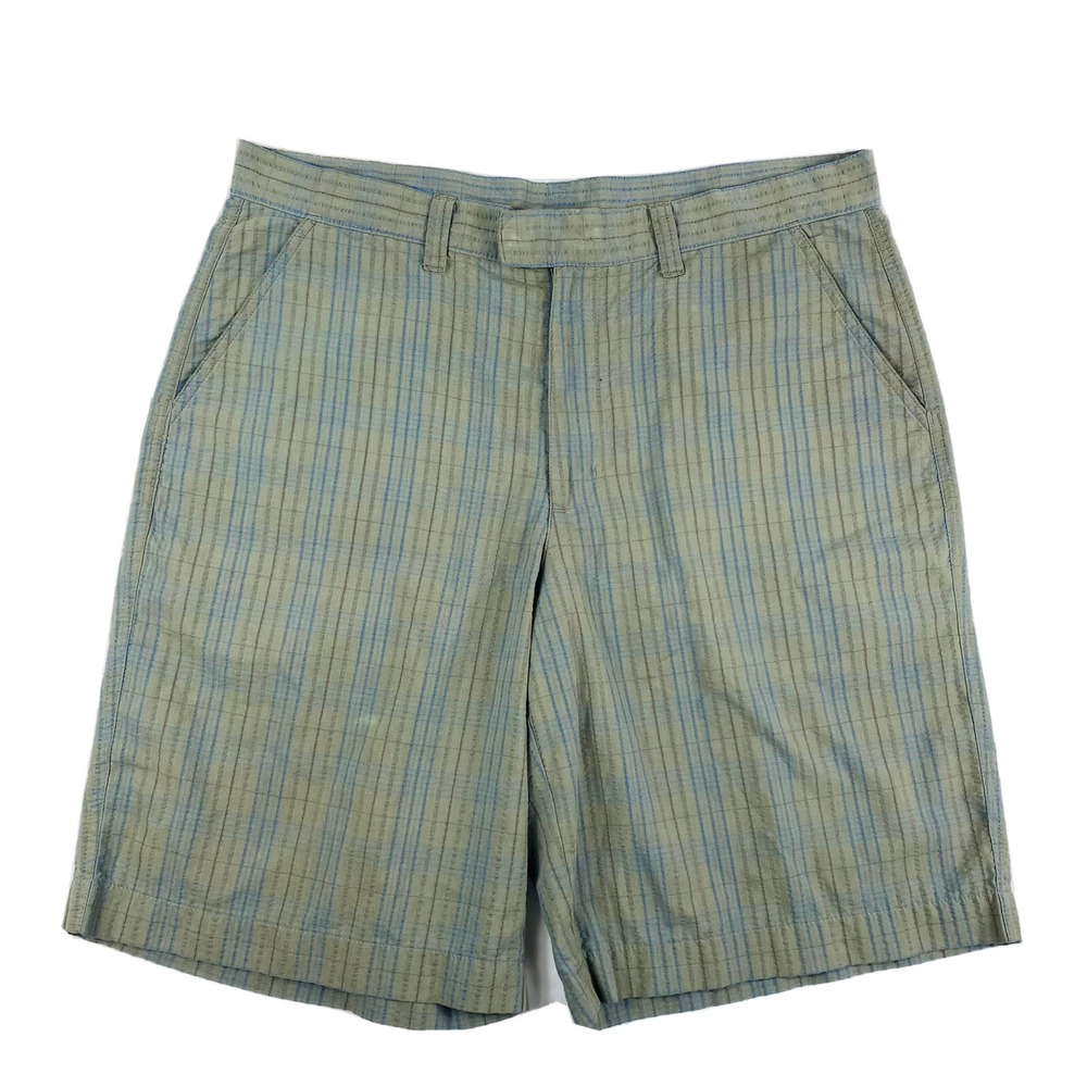 Patagonia Mens Gray Blue Striped Polyester Cotton Bermuda Shorts Size 34
